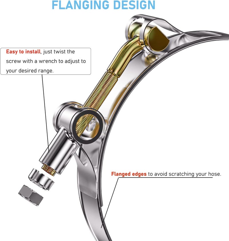 PEROMI 10Pack T Bolt Hose Clamp 40-46mm for 1.25" Hose ID, Stainless Steel Radiator Heavy Duty Hose Clamp Intake Clamp - Image 4